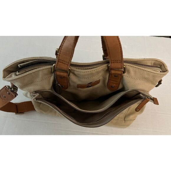 Fossil Workman CVS Canvas Utility Tote/Bag Large New Beige Brown Leather - Picture 13 of 16
